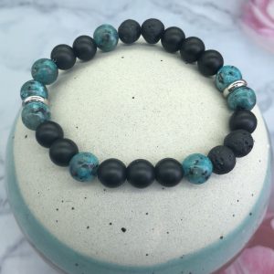 African Turquoise, Onyx  And Lava Bracelet