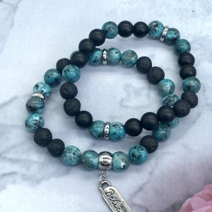 African Turquoise  And Lava Bracelet With Believe Charm