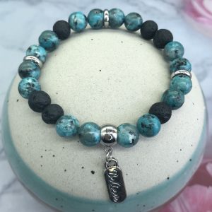 African Turquoise  And Lava Bracelet With Believe Charm