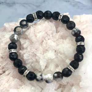 Rain Flower Quartz And Black Agate Bracelet