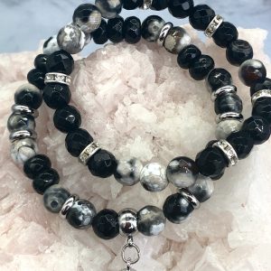 Rain Flower Quartz And Black Agate Bracelet