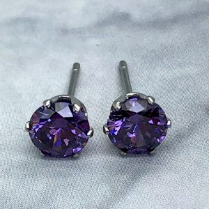 6mm CZ  Amethyst Colour Earrings