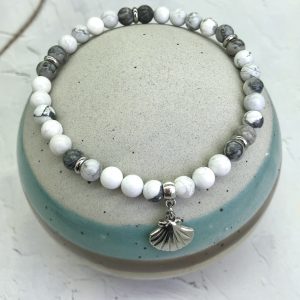 Howlite And Jasper Anklet With Seashell Charm