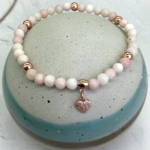 Pink Opal Anklet With Heart Charm