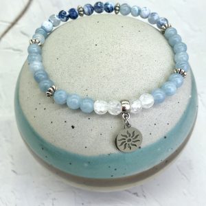 Aquamarine And Agate Anklet With Sun Charm