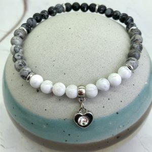 Howlite, Jasper And Obsidian Anklet With Heart Charm