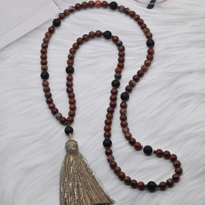 Red Brecciated Jasper And Lava Mala