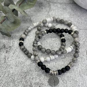 Jasper, Obsidian And Howlite Bracelet Trio