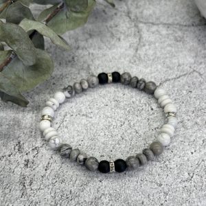 Jasper, Howlite, Obsidian Bracelet