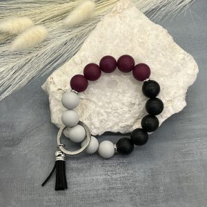 Burgandy, Grey And Black Wristlet Keychain