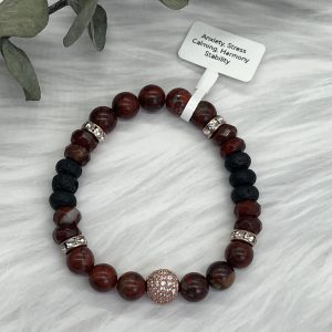 Red Brecciated Jasper And Lava Bracelet With Pave Ball