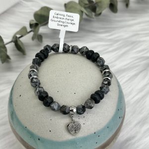 Labradorite And Lava Diffuser Bracelet With Heart Shaped Tree Charm