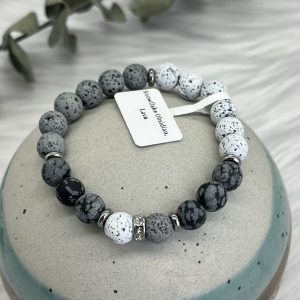 Snowflake Obsidian And White And Grey Lava Bracelet