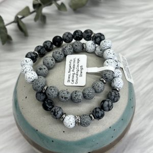 Snowflake Obsidian And White And Grey Lava Bracelet