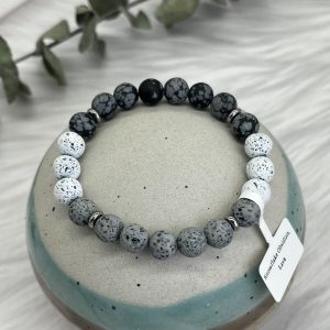 Snowflake Obsidian And Grey And White Lava Bracelet