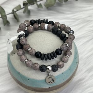 Agate And Lava Bracelet Coconut Brown