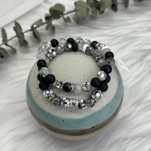 Black And White Natural Agate And Lava Bracelet