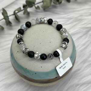 Black And White Natural Agate And Lava Bracelet