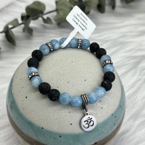 Blue Jade And Lava Diffuser Bracelet With Om Charm