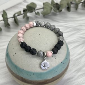 Jasper, Howlite And Lava Bracelet With Tree Charm