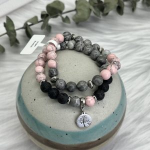 Jasper, Howlite And Lava Bracelet With Tree Charm