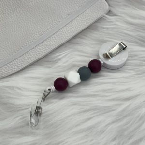 Badge Reel Burgandy, Grey And White