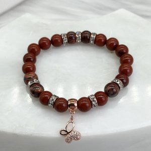 Red Brecciated Jasper Bracelet With Butterfly Charm