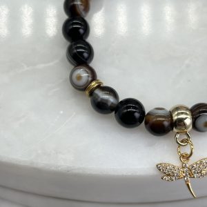Coffee Onyx Bracelet With Dragonfly Charm