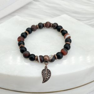 Madagascar And Black Agate With Leaf Charm