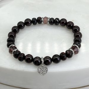 Garnet And Red Brecciated Jasper Bracelet With Heart Charm