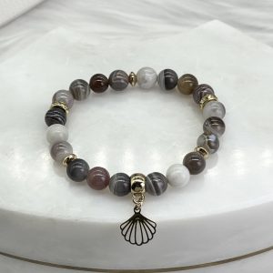 Botswana Agate Bracelet With Seashell Charm