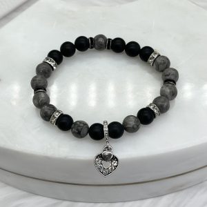 Maifan and Onyx Bracelet With Heart Charm