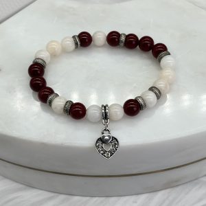 Angelite And Red Jade Bracelet With Heart Charm