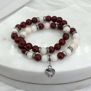 Angelite And Red Jade Bracelet