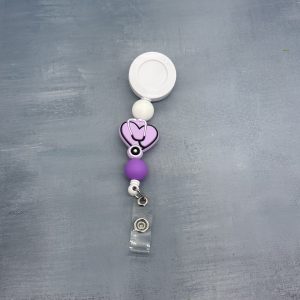 Badge Reel Heart Stethoscope Purple