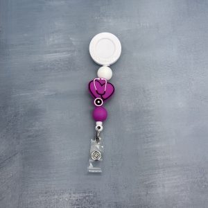 Badge Reel Heart Stethoscope Pink