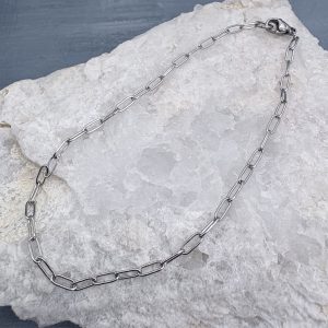 Paperclip Small Link Chain Anklet Silver
